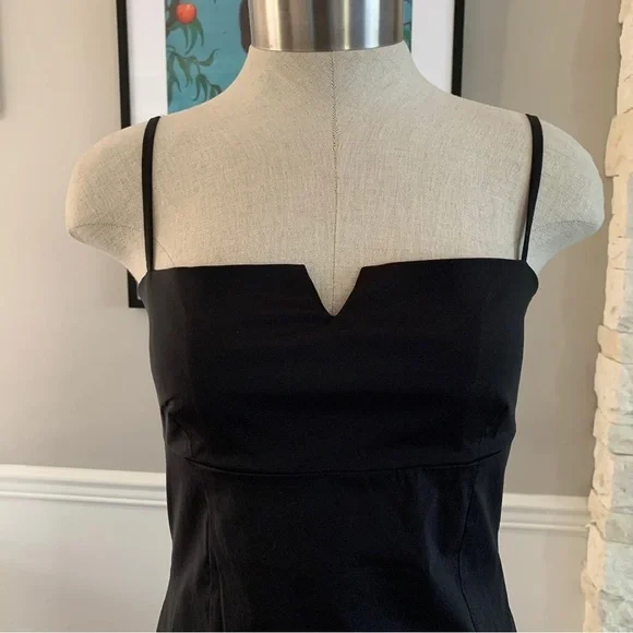 Vintage  90s Minimalist Black Dress Spaghetti Straps Midi Side Slit Size Small - Picture 3 of 11
